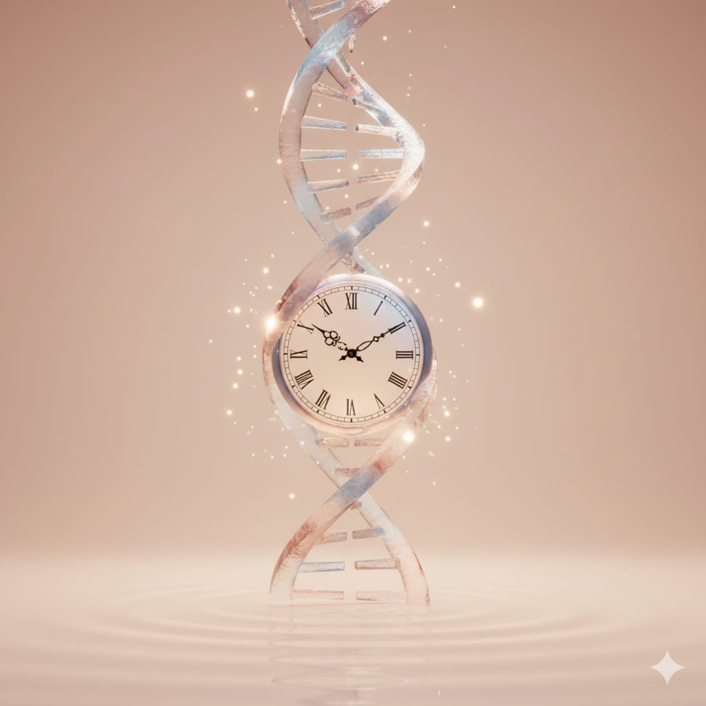 Concepto artístico de un reloj biológico integrado en una cadena de ADN