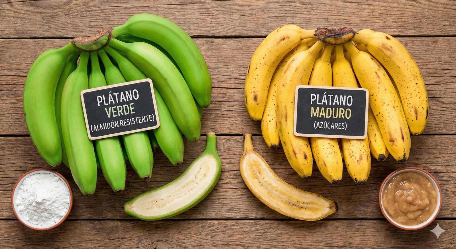 Comparación de plátano verde rico en almidón resistente vs maduro