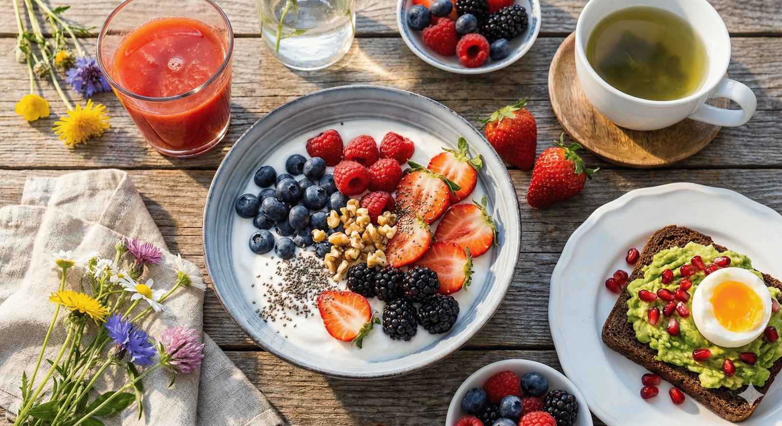 Desayuno MindGen rico en colores y antioxidantes