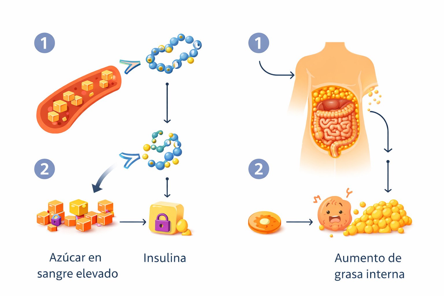 Gráfico explicando la resistencia a la insulina y acumulación de grasa visceral