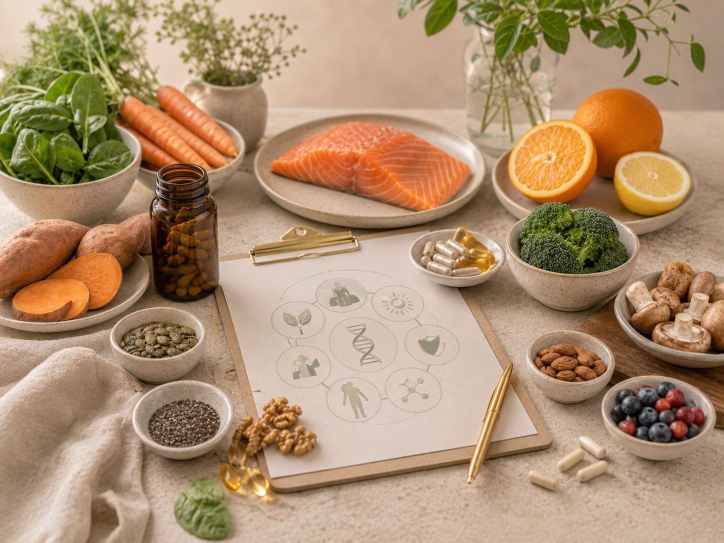 Vitaminas A B C y D relacionadas con genética nutricional y medicina personalizada